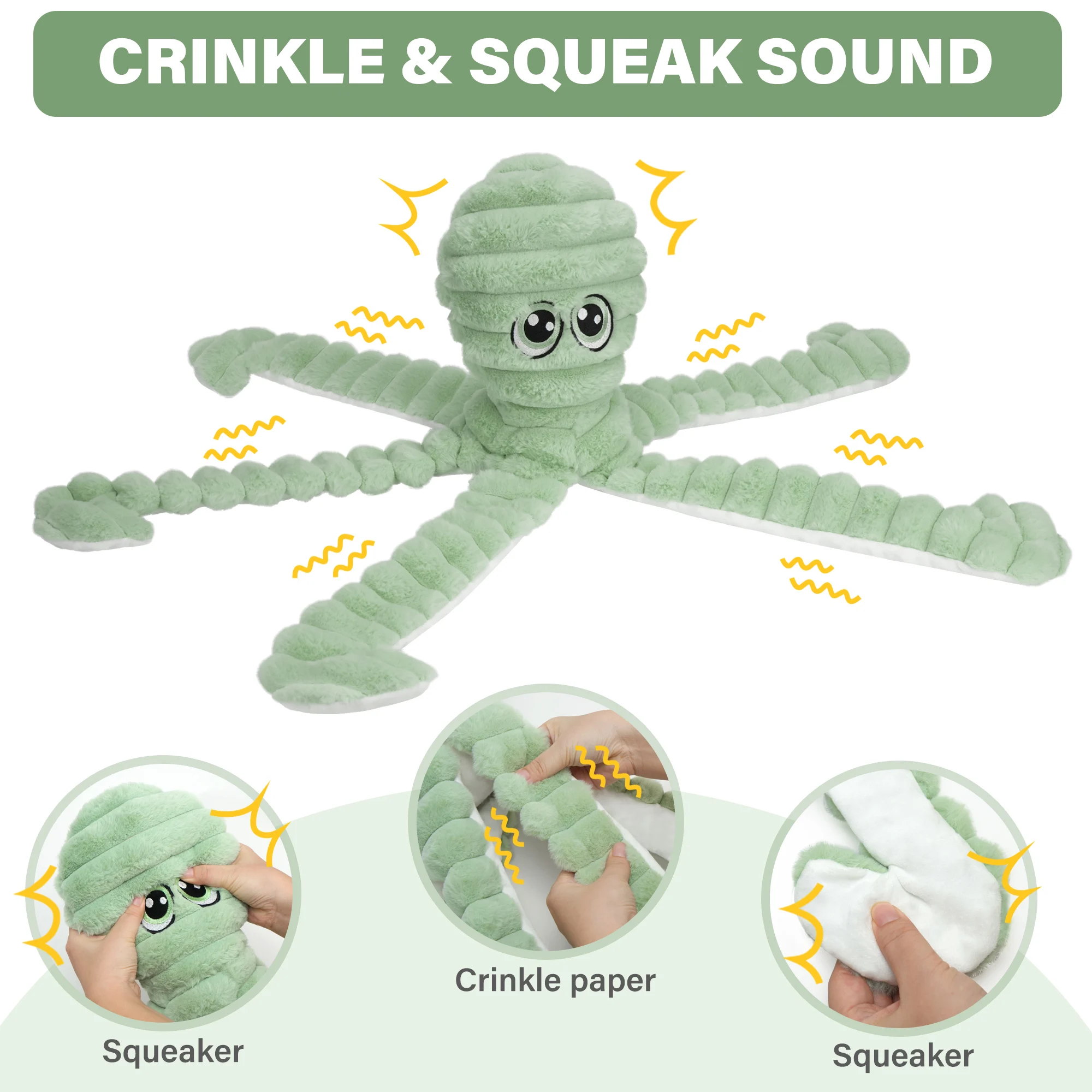 Octopus Design Pet Grinding Teeth Squeaky Plush Toy, - Image 3